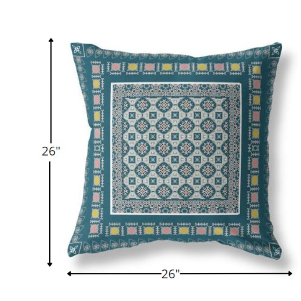 18” Blue Beige Block Indoor Outdoor Zippered Throw Pillow