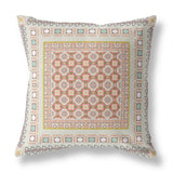 16” White Orange Block Indoor Outdoor Zippered Throw Pillow