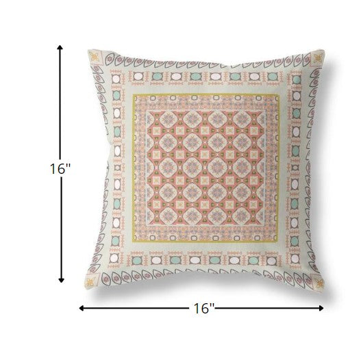 16” White Orange Block Indoor Outdoor Zippered Throw Pillow