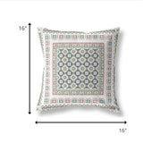 16” White Blue Block Indoor Outdoor Zippered Throw Pillow