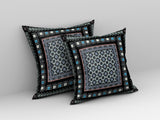 16” Black Blue Block Indoor Outdoor Zippered Throw Pillow