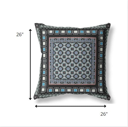 18” Black Blue Block Indoor Outdoor Zippered Throw Pillow