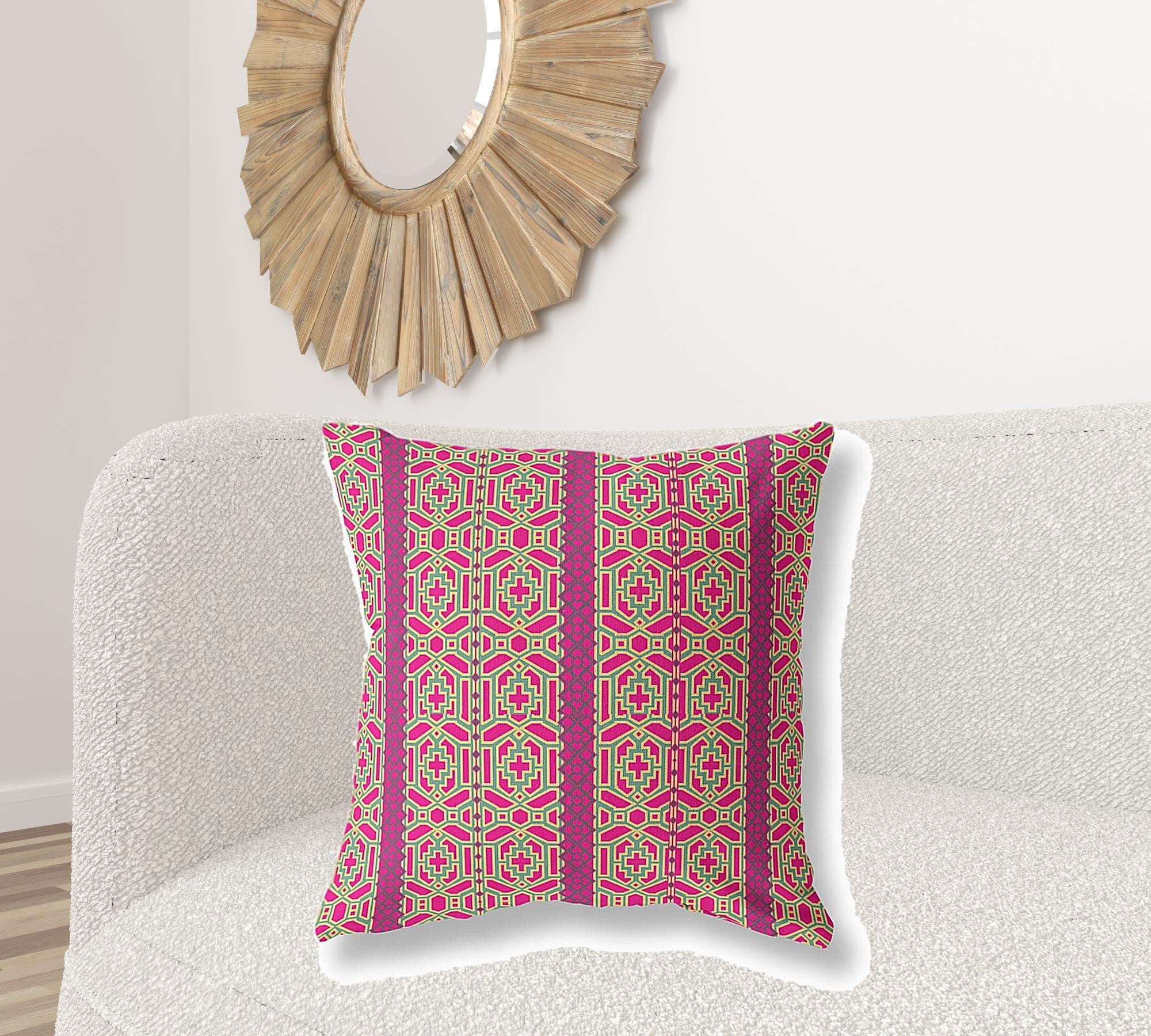 18"x18" Pink And Green Zippered BroadCloth Trellis Throw Pillow