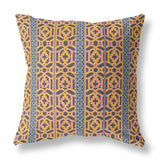 16" X 16" Brown And Yellow Zippered Trellis Indoor Outdoor Throw Pillow