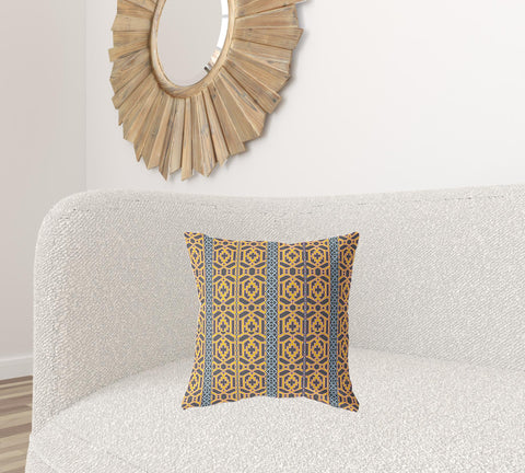 18" X 18" Brown And Yellow Zippered Trellis Indoor Outdoor Throw Pillow