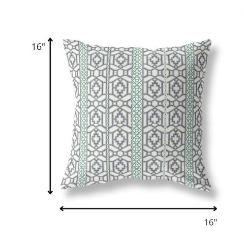 16” White Gray Linework Indoor Outdoor Zippered Throw Pillow