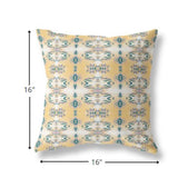 16” Tan Blue Patterned Indoor Outdoor Zippered Throw Pillow