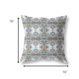 16” White Brown Patterned Indoor Outdoor Zippered Throw Pillow