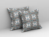 18” White Brown Patterned Indoor Outdoor Zippered Throw Pillow