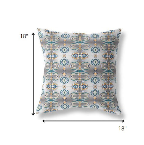 18” White Brown Patterned Indoor Outdoor Zippered Throw Pillow