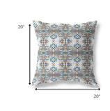 18” White Brown Patterned Indoor Outdoor Zippered Throw Pillow