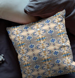 18” Brown Blue Patterned Indoor Outdoor Zippered Throw Pillow