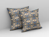 18” Brown Blue Patterned Indoor Outdoor Zippered Throw Pillow