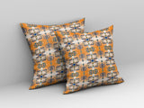 16” Orange Blue Patterned Indoor Outdoor Zippered Throw Pillow