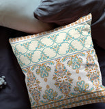 18" X 18" White And Blue Zippered Damask Indoor Outdoor Throw Pillow