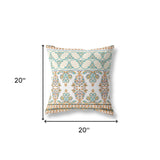 18" X 18" White And Blue Zippered Damask Indoor Outdoor Throw Pillow