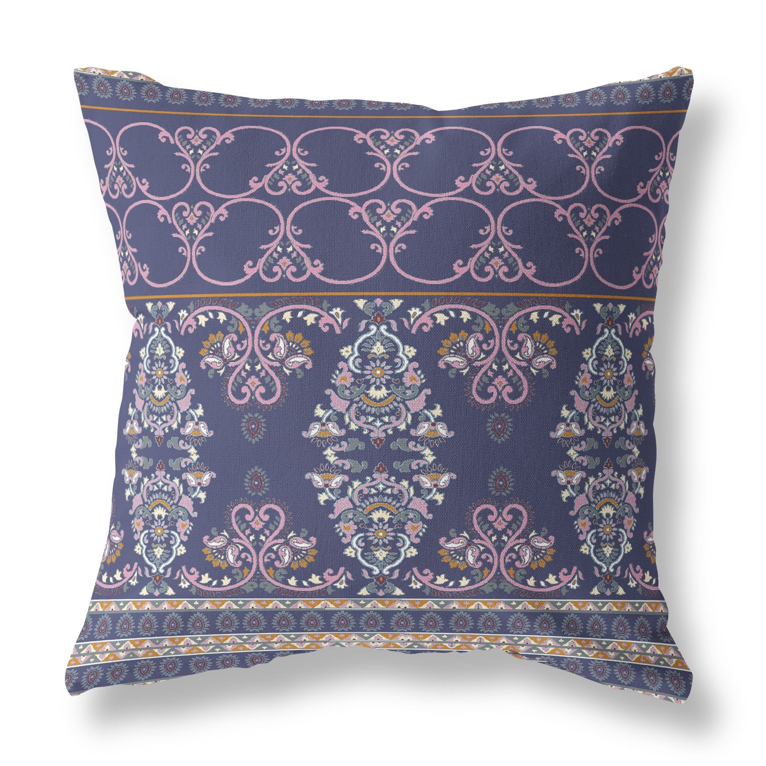 16"x16" Blue And Pink Zippered BroadCloth Damask Throw Pillow