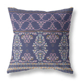 18" X 18" Blue And Pink Zippered Damask Indoor Outdoor Throw Pillow