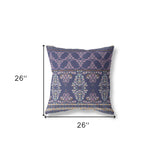 18" X 18" Blue And Pink Zippered Damask Indoor Outdoor Throw Pillow