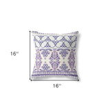 16"x16" Off White And Purple Gray Zip Broadcloth Damask Throw Pillow