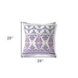 18" X 18" Off White And Navy Zippered Damask Indoor Outdoor Throw Pillow