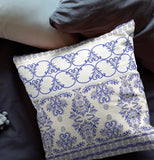 16" X 16" Off White And Blue Zippered Damask Indoor Outdoor Throw Pillow