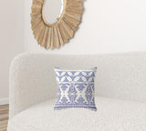 16" X 16" Off White And Blue Zippered Damask Indoor Outdoor Throw Pillow