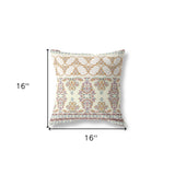 16" Off White Orange Aqua Paisley Indoor Outdoor Zipper Throw Pillow