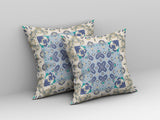 16” White Blue Rose Box Indoor Outdoor Zippered Throw Pillow