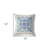 16” White Blue Rose Box Indoor Outdoor Zippered Throw Pillow