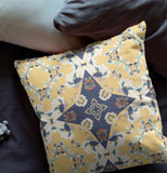 18” Yellow Navy Diamond Star Indoor Outdoor Zippered Throw Pillow