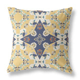 18” Yellow Navy Diamond Star Indoor Outdoor Zippered Throw Pillow