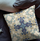 16” Sand Navy Diamond Star Indoor Outdoor Zippered Throw Pillow