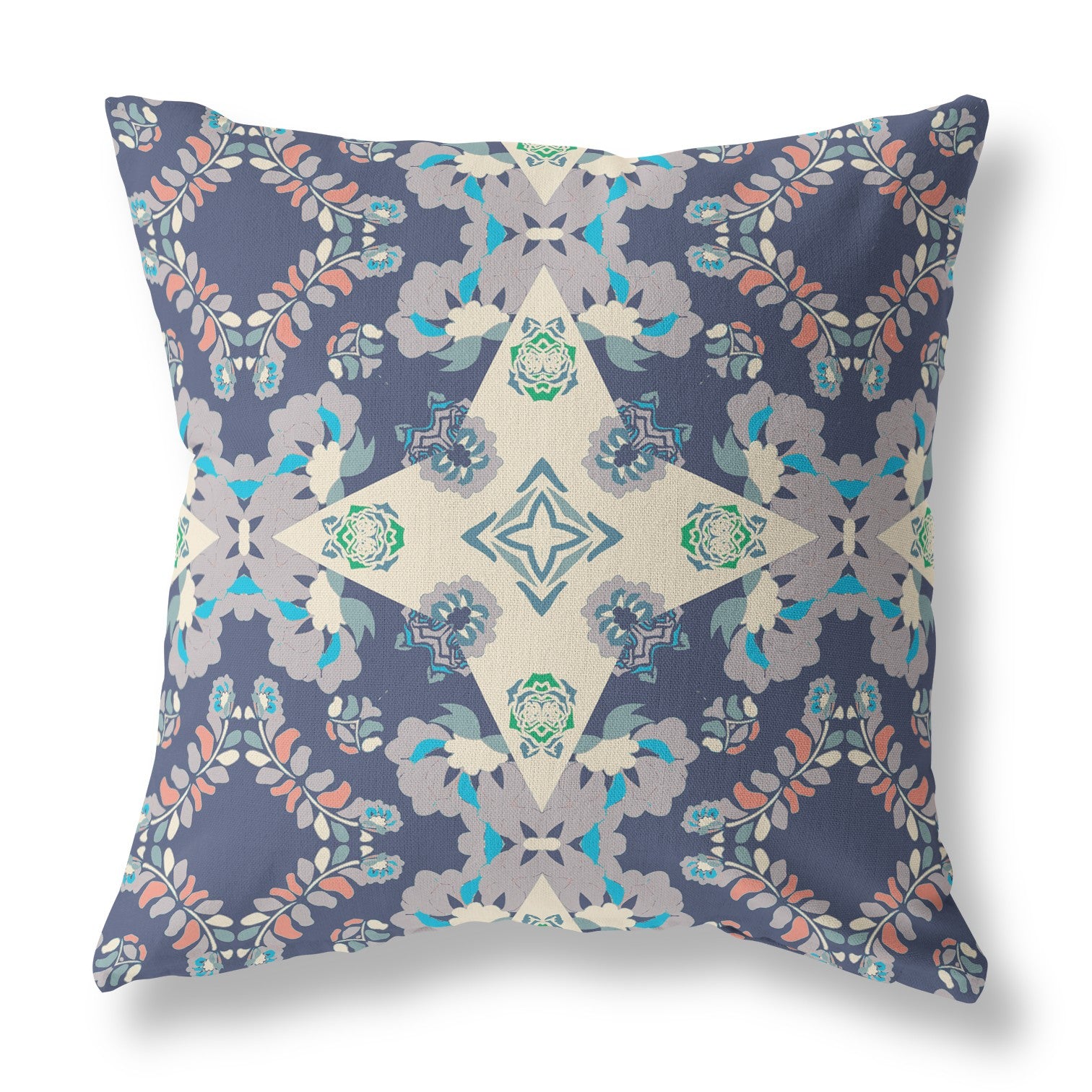 18” Navy White Diamond Star Indoor Outdoor Zippered Throw Pillow