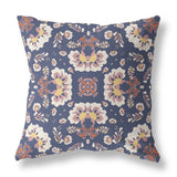 18" Blue White Floral Indoor Outdoor Zip Throw Pillow