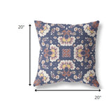 18" Blue White Floral Indoor Outdoor Zip Throw Pillow