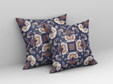 18" Blue White Floral Indoor Outdoor Zip Throw Pillow