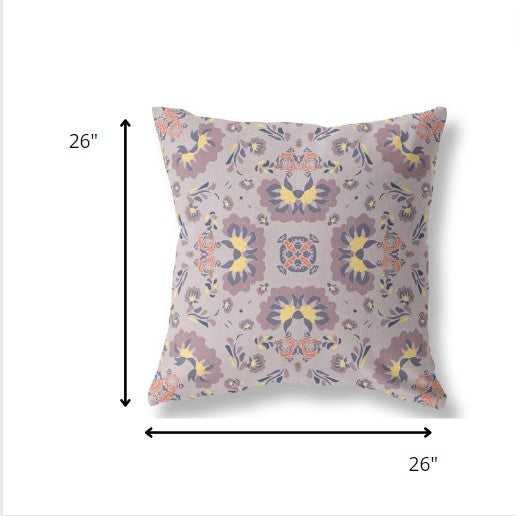 18" Pale Purple Floral Indoor Outdoor Zip Throw Pillow