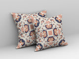 16" X 16" Off White And Blue Zippered Floral Indoor Outdoor Throw Pillow