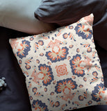 16" X 16" Off White And Blue Zippered Floral Indoor Outdoor Throw Pillow