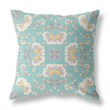 16" Mint White Floral Indoor Outdoor Zip Throw Pillow