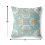 18" Mint White Floral Indoor Outdoor Zip Throw Pillow