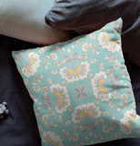 18" Mint White Floral Indoor Outdoor Zip Throw Pillow