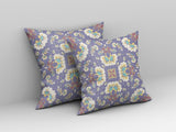 18" Purple White Floral Indoor Outdoor Zip Throw Pillow