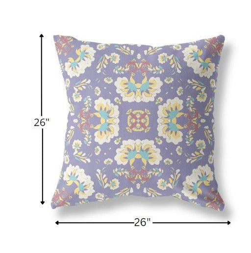 18" Purple White Floral Indoor Outdoor Zip Throw Pillow