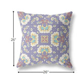 18" Purple White Floral Indoor Outdoor Zip Throw Pillow