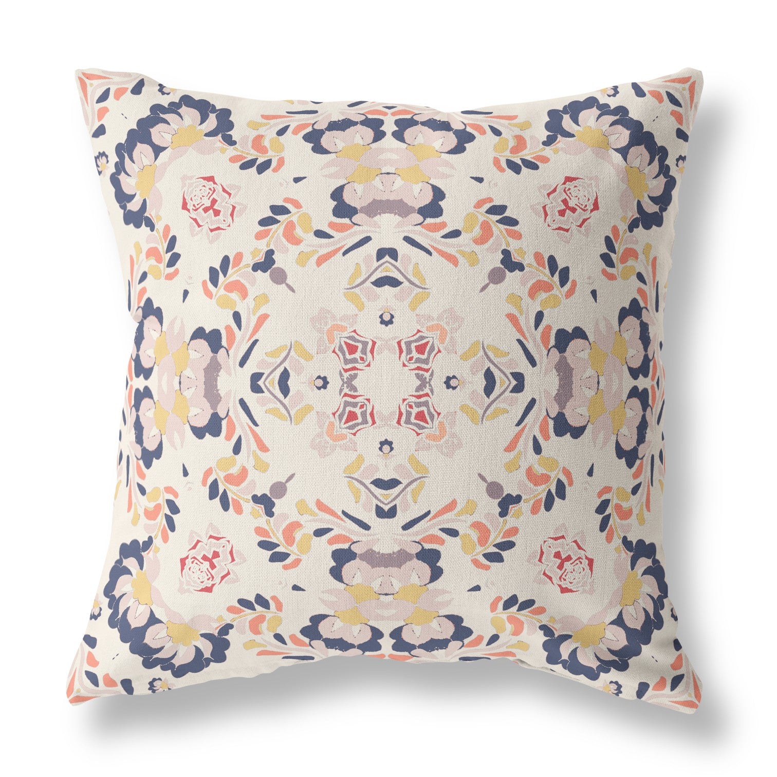 16" Navy White Filigree Indoor Outdoor Zip Throw Pillow