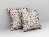 16" Navy White Filigree Indoor Outdoor Zip Throw Pillow