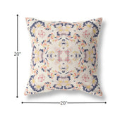 18" Navy White Filigree Indoor Outdoor Zip Throw Pillow