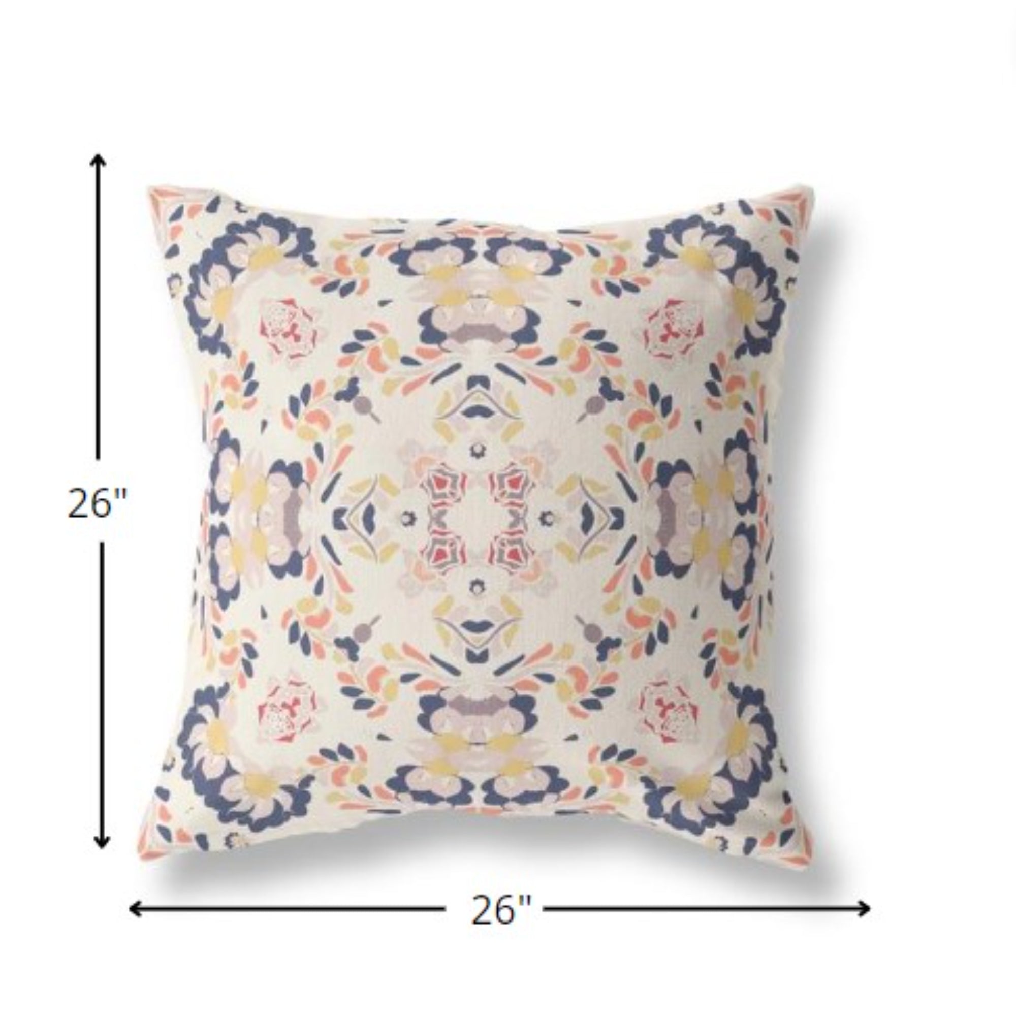 18" Navy White Filigree Indoor Outdoor Zip Throw Pillow